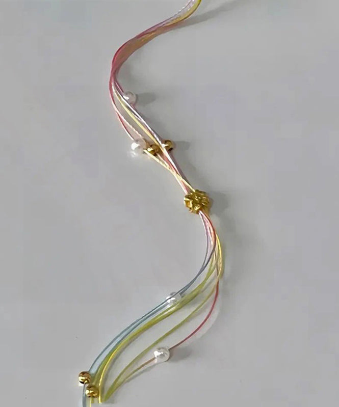 Boho Rainbow Alloy Hand Woven Pearl Floral Chain Bracelet