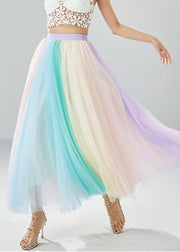 Boho Rainbow Elastic Waist Exra Large Hem Tulle Pleated Skirts Summer