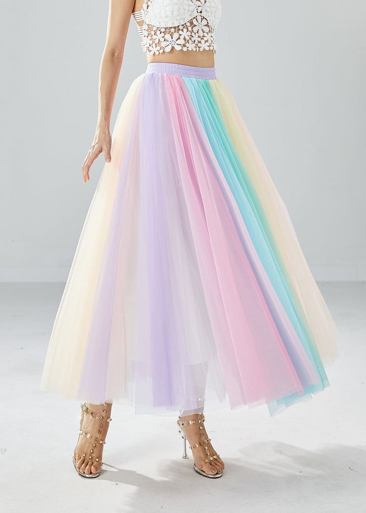 Boho Rainbow Elastic Waist Exra Large Hem Tulle Pleated Skirts Summer