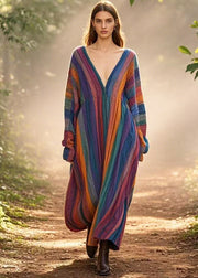 Boho Rainbow Oversized Striped Cotton Long Dresses Spring