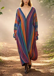 Boho Rainbow Oversized Striped Cotton Long Dresses Spring