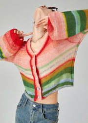 Boho Rainbow V Neck Button Cotton Knit Cardigans Spring