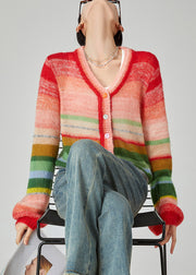 Boho Rainbow V Neck Button Cotton Knit Cardigans Spring