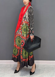 Boho Red Asymmetrical Patchwork Print Maxi Dress Spring