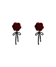 Boho Red Copper Alloy Rose Bow Flocking Stud Earrings