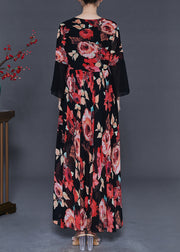 Boho Red Floral Patchwork Chiffon Maxi Dresses Fall