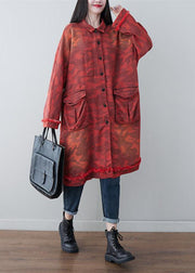 Boho Red Oversized Patchwork Pockets Cotton Trench Spring