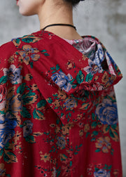 Boho Red Oversized Print Cotton Loose Sweatshirts Dress Spring