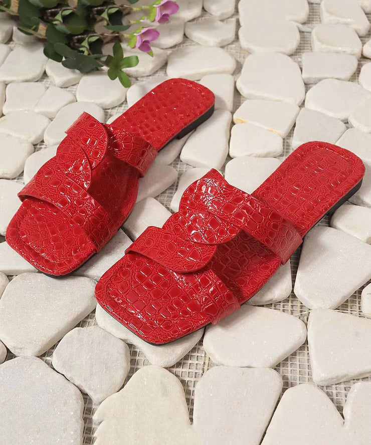Boho Red Plus Size Faux Leather Slide Sandals Peep Toe