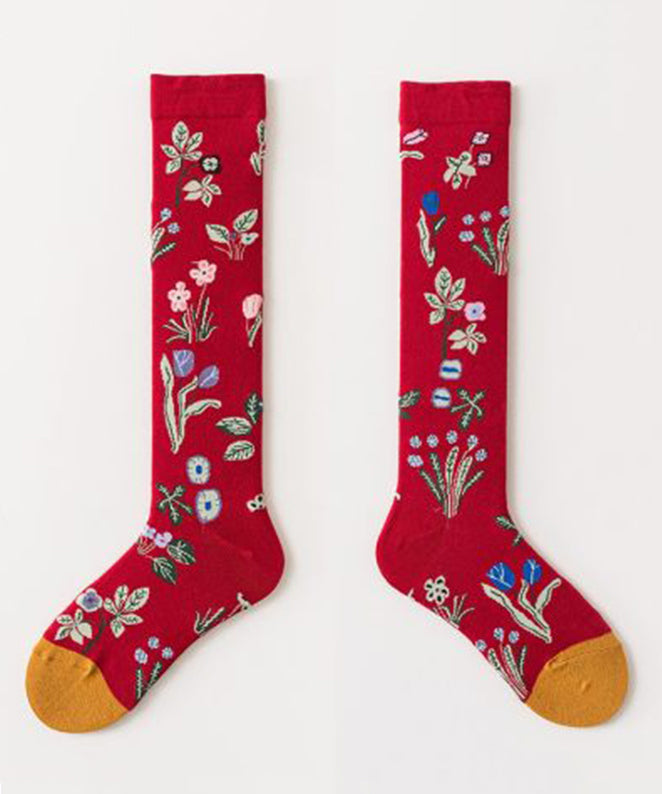 Boho Red Print Over The Calf Socks