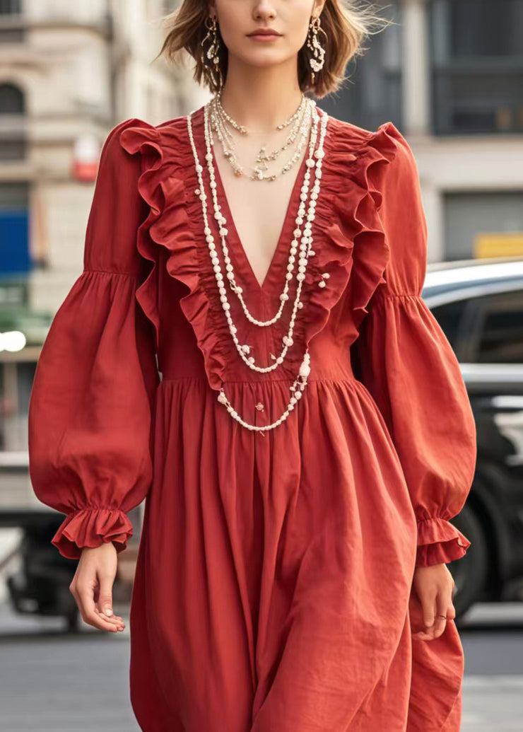 Boho Red Ruffled Cotton Maxi Dress Spring