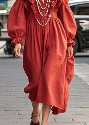 Boho Red Ruffled Cotton Maxi Dress Spring