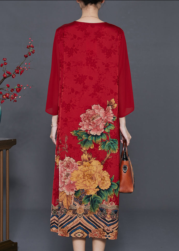 Boho Red Tasseled Print Silk Oriental Dresses Summer