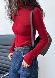 Boho Red Turtleneck Cotton Knit Sweaters Fall