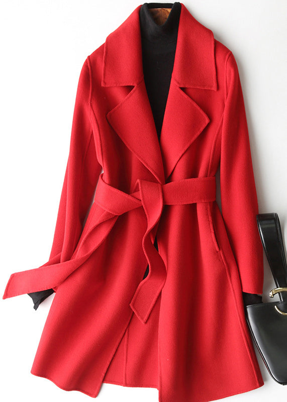 Boho Red Turtleneck Solid Woolen Coats Fall