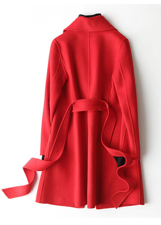 Boho Red Turtleneck Solid Woolen Coats Fall