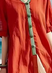 Boho Red V Neck Patchwork Cotton Beach Dress Summer
