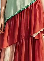 Boho Red V Neck Patchwork Tulle Cotton Long Dress Summer