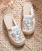 Boho Retro Black Linen Fabric Embroidery Slide Sandals