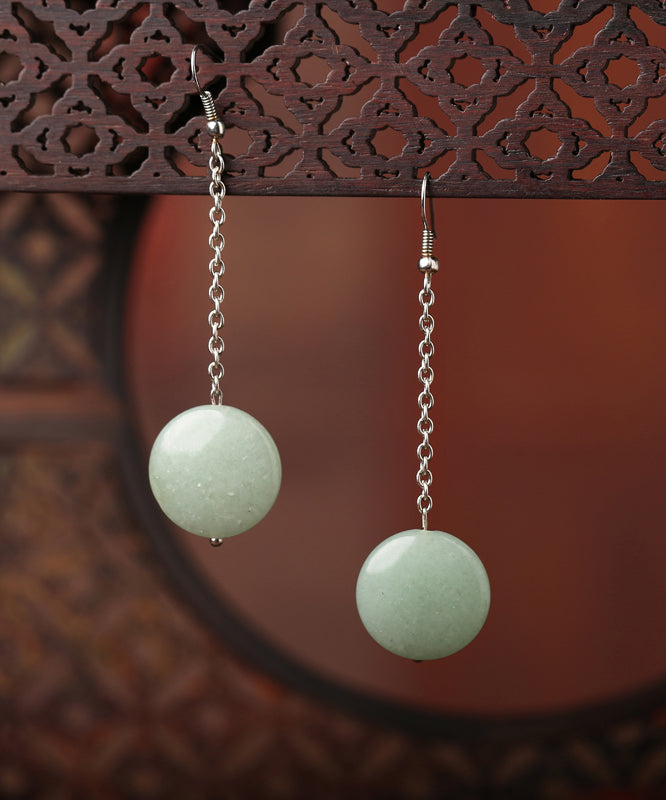 Boho Retro Light Green Jade Drop Earrings