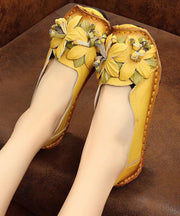 Boho Retro Splicing Flats Yellow Faux Leather Floral soolinen shoes-20251