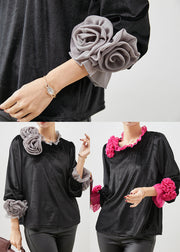 Boho Rose Floral Ruffled Silk Velour Shirt Spring