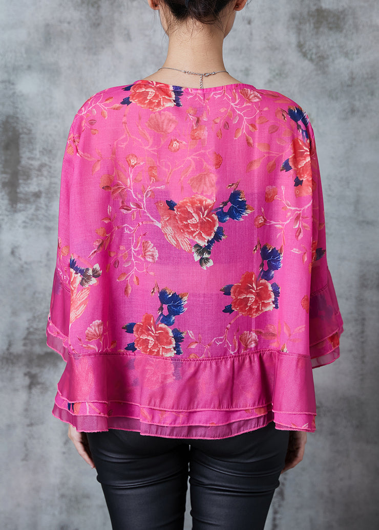 Boho Rose Print Cotton Oriental Blouse Tops Spring