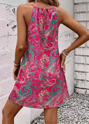 Boho Rose Print Lace Up Chiffon Dresses Sleeveless