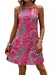 Boho Rose Print Lace Up Chiffon Dresses Sleeveless