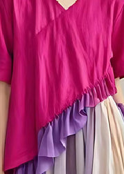 Boho Rose Ruffled Patchwork Asymmetrical Design Cotton Dress Summer