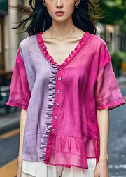 Boho Rose Ruffled Patchwork Cotton Shirt Summer