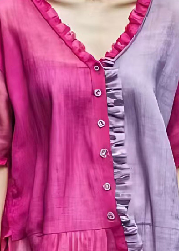 Boho Rose Ruffled Patchwork Cotton Shirt Summer