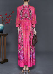 Boho Rose V Neck Print Chiffon Ethnic Style Dress Fall