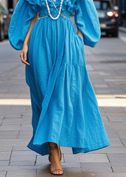 Boho Royal Blue Ruffled Cotton Robe Dresses Fall