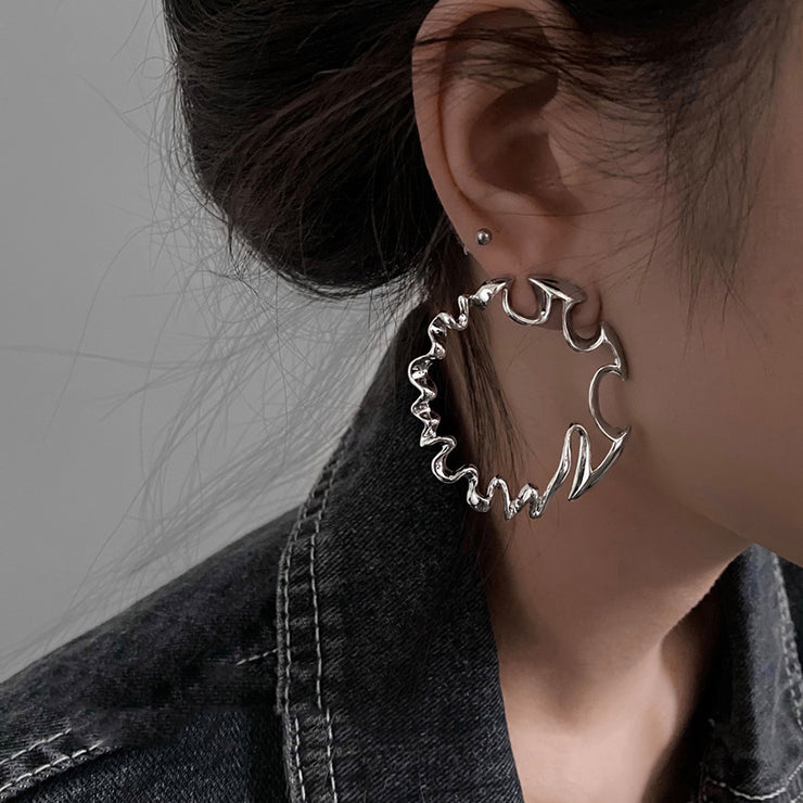 Boho Silk Metal Asymmetrical Exaggeration Hoop Earrings