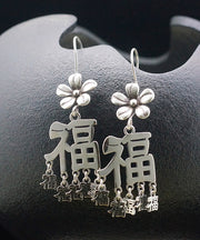 Boho Silk Sterling Silver Blessing Floral Tassel Drop Earrings