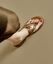 Boho Splicing Flip Flops Slide Sandals Brown Faux Leather