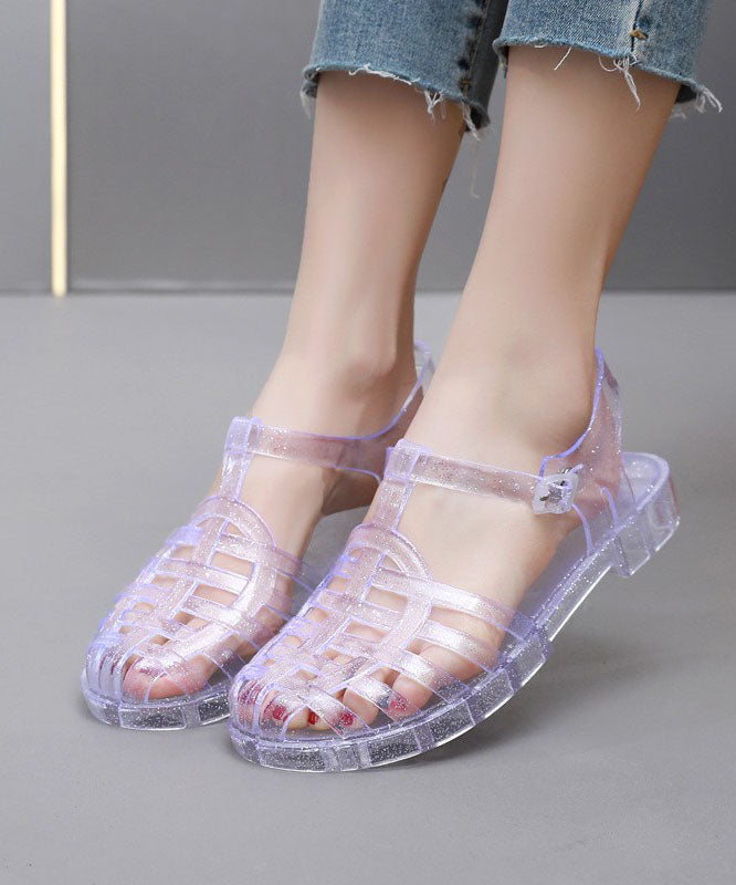 Boho Splicing Hollow Out Flat Clear Sandals White