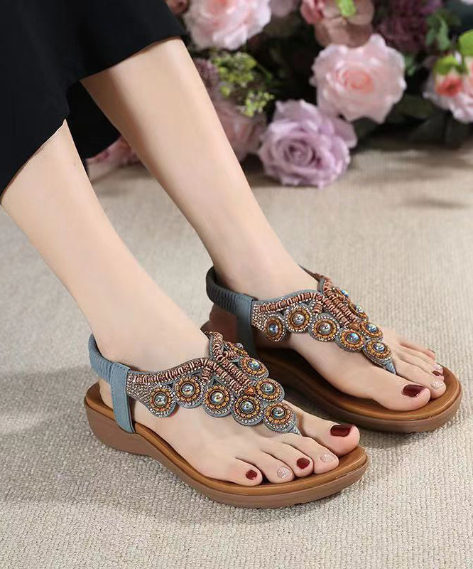 Boho Splicing Wedge Black Zircon Flat Sandals