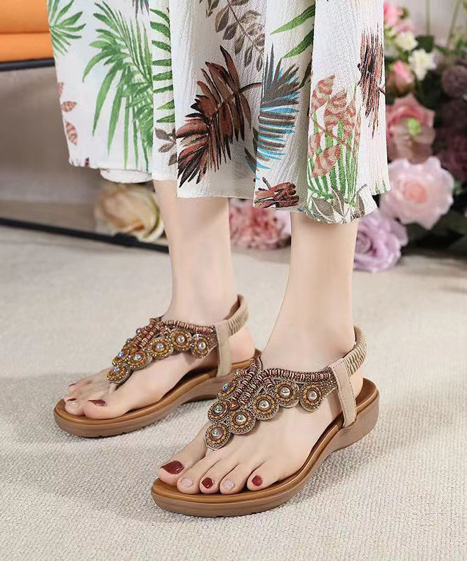 Boho Splicing Wedge Black Zircon Flat Sandals