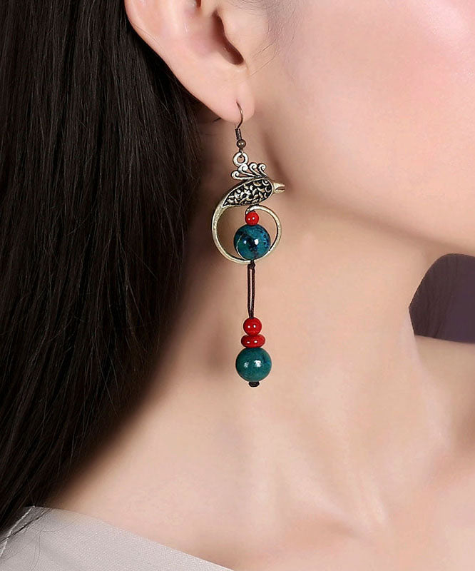 Boho Vintage Turquoise Handmade Tassel Metal Drop Earrings