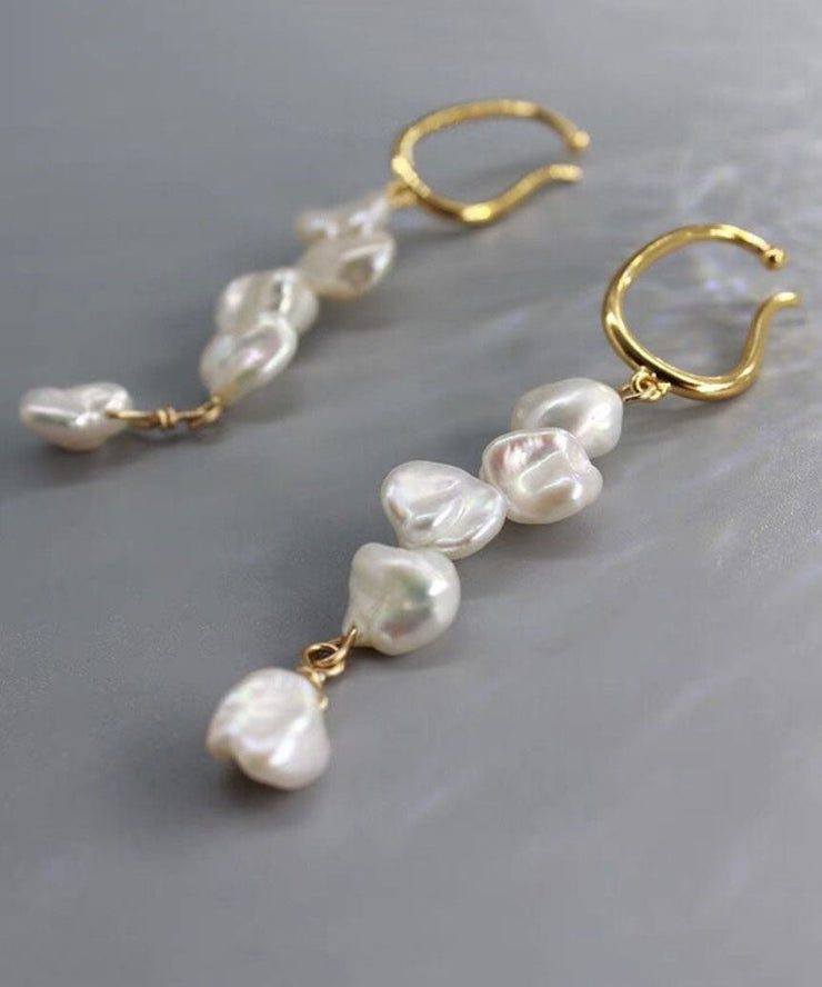 Boho White Alloy Asymmetric Pearl Drop Earrings