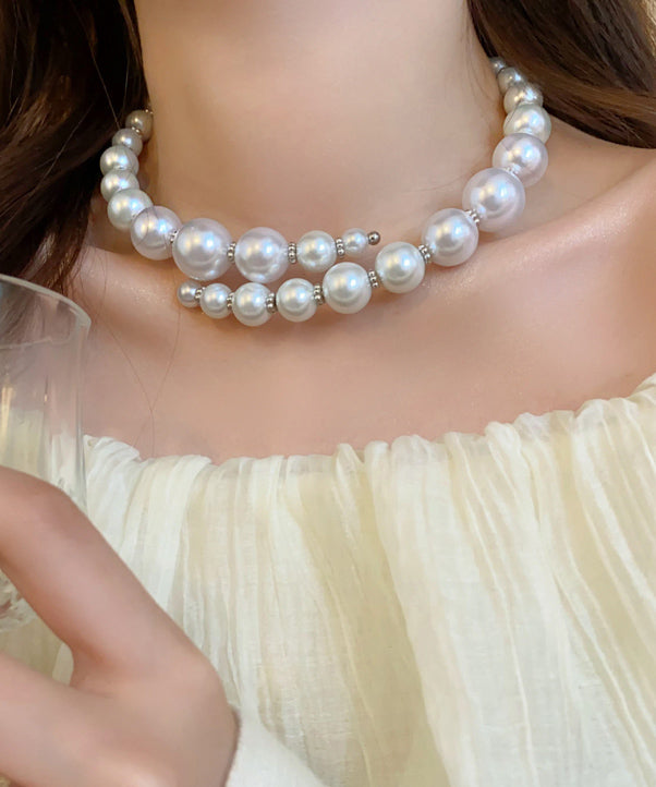 Boho White Alloy Asymmetry Pearl Collar Necklace