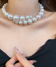 Boho White Alloy Asymmetry Pearl Collar Necklace