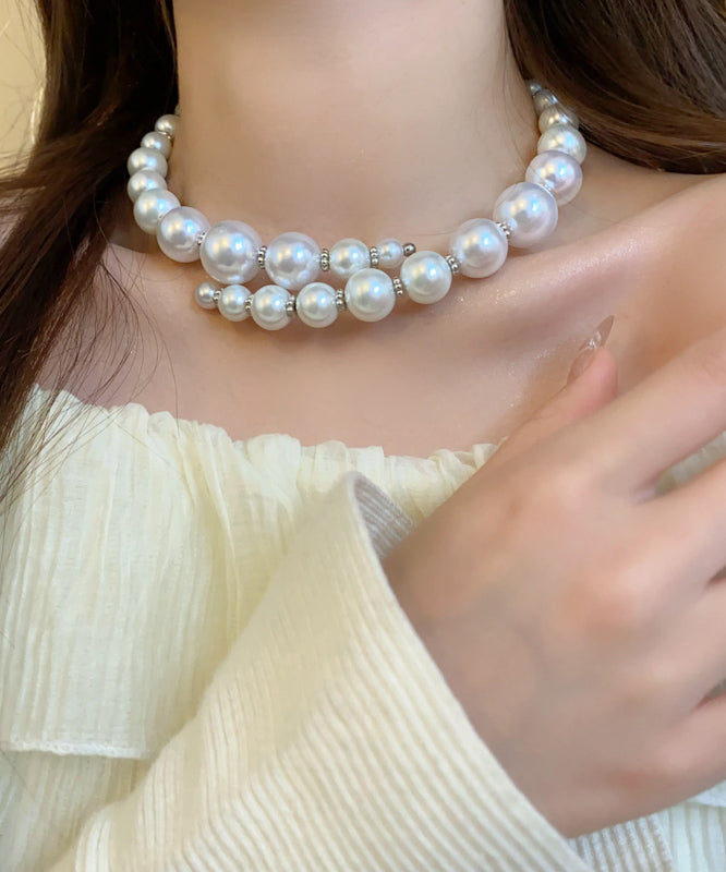 Boho White Alloy Asymmetry Pearl Collar Necklace