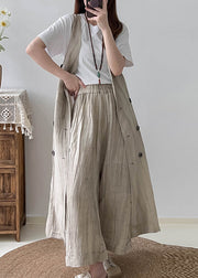 Boho White Double Breast Wrinkled Linen Long Vest Fall