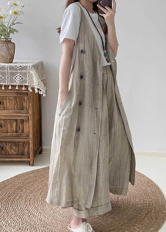 Boho White Double Breast Wrinkled Linen Long Vest Fall