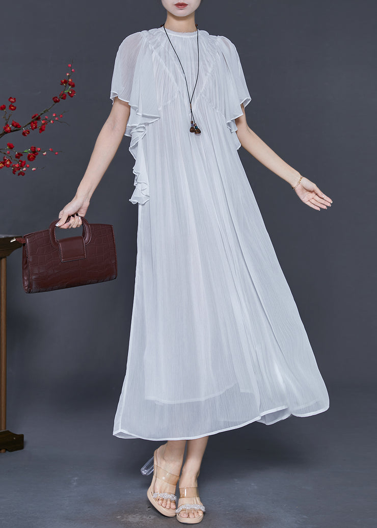 Boho White Draping Chiffon Robe Dresses Cloak Sleeves