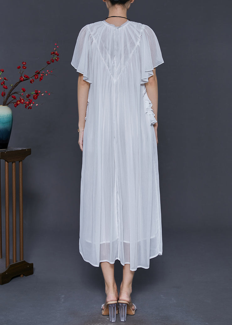 Boho White Draping Chiffon Robe Dresses Cloak Sleeves