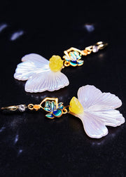 Boho White Ginkgo Leaf Gilding Drop Earrings